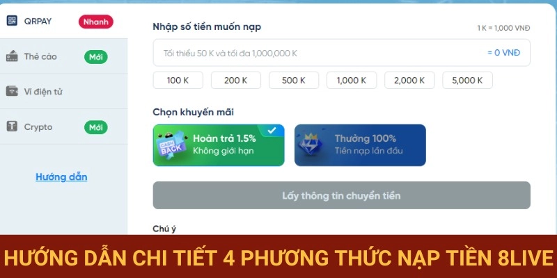 Chi tiết 4 phương thức nạp tiền tiện lợi