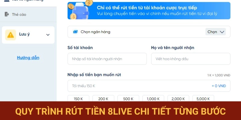 Các bước cụ thể nhận tiền từ 8LIVE